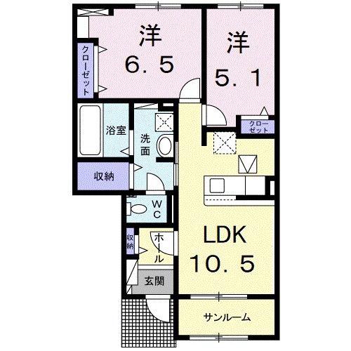コンフォート メゾン III(2LDK/1階)の間取り写真