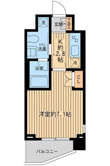 ウィルテラス奥沢(1K/2階)の間取り写真