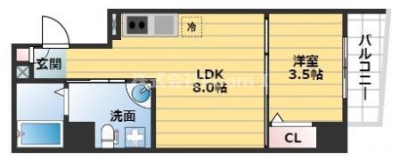 SERENITE上町台(1LDK/9階)の間取り写真