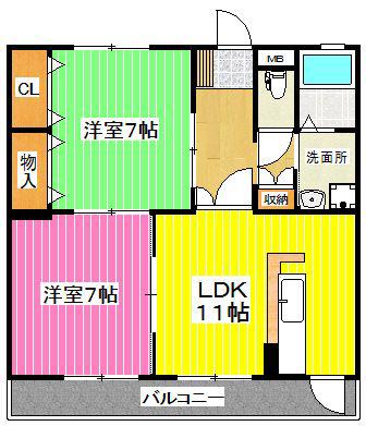 コートプレイス龍田II(2LDK/3階)の間取り写真