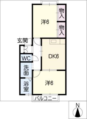 ベルデ大池(2DK/1階)の間取り写真
