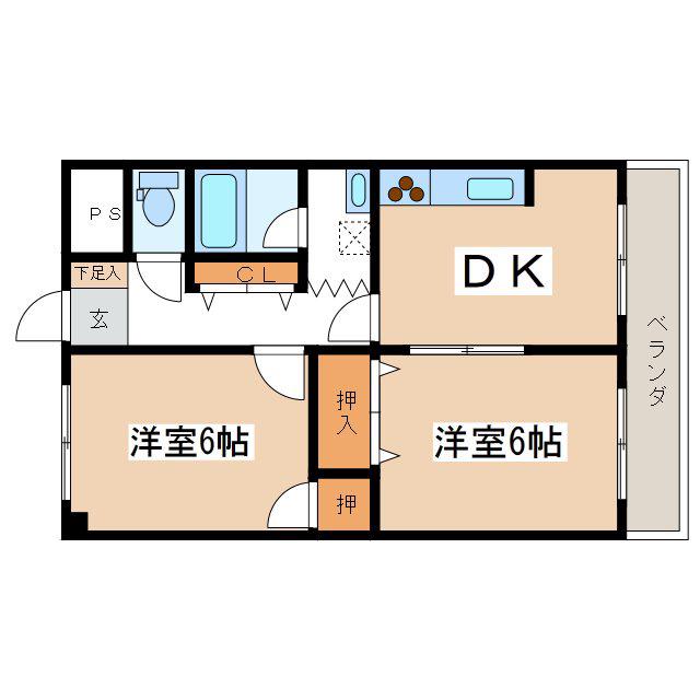 アメニティーシャトー並柳(2DK/2階)の間取り写真