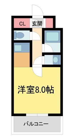 カーサ浅尾(ワンルーム/3階)の間取り写真