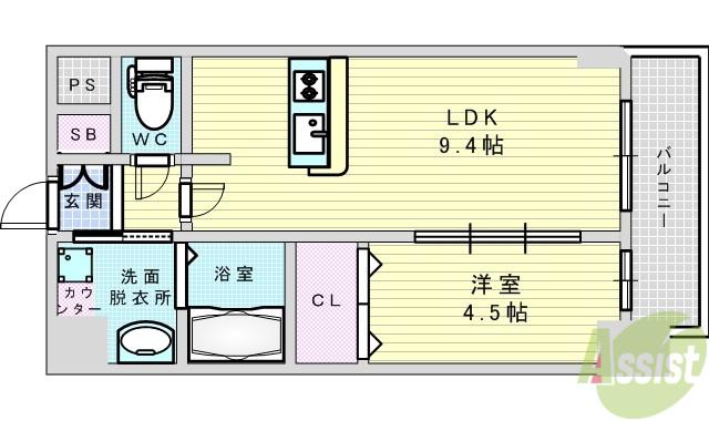 プレサンス新大阪ジェイズ(1LDK/9階)の間取り写真