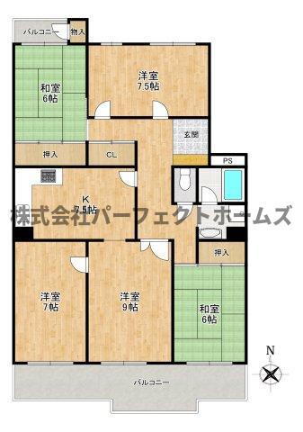 グリーンヒル光善寺第5棟(3LDK/4階)の間取り写真