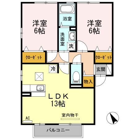 サンモール川口C棟(2LDK/1階)の間取り写真