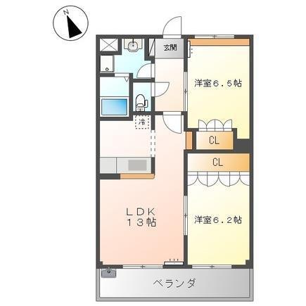 ペティハウスD(2LDK/2階)の間取り写真