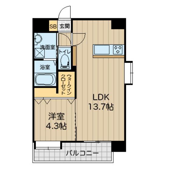 八王寺ツインタワーウエスト(1LDK/4階)の間取り写真