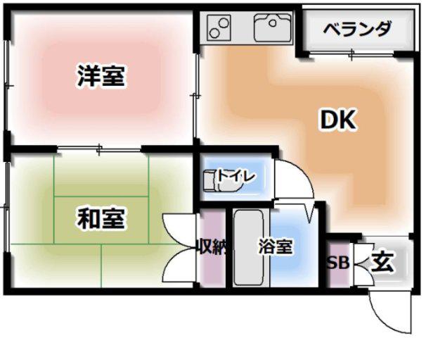 フォルム太子橋(2DK/4階)の間取り写真