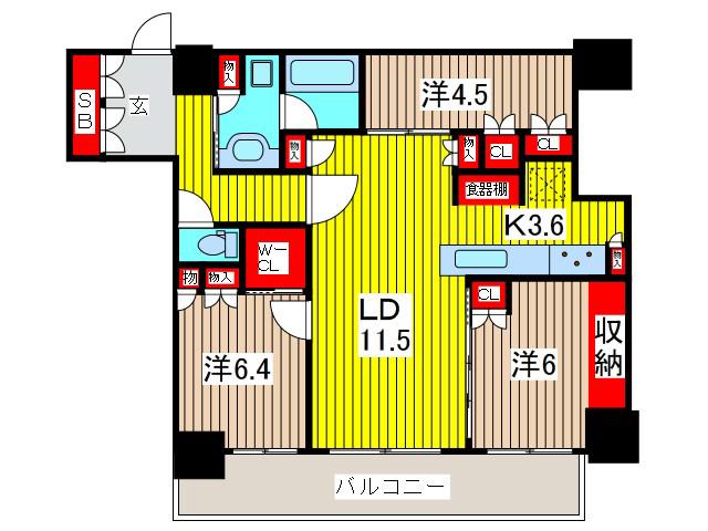 ブランズ川口幸町(3LDK/16階)の間取り写真