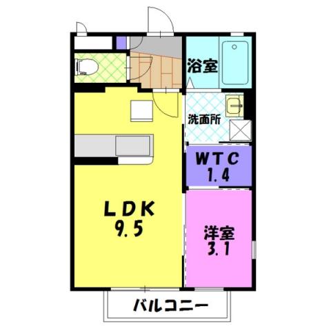 ヴァン・ベール D棟(1LDK/1階)の間取り写真