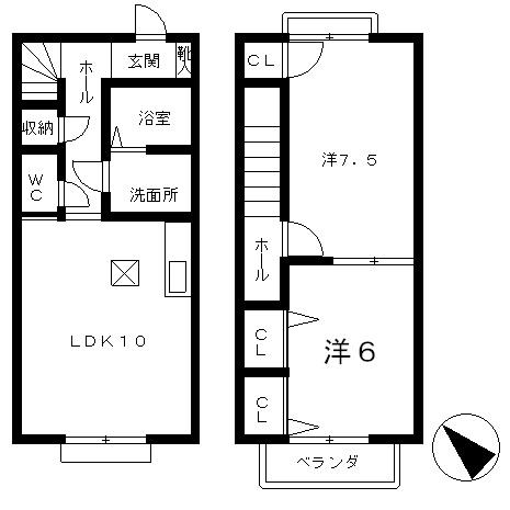 PARBONHEUR(2LDK/1階)の間取り写真