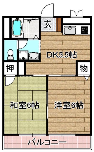 ヴィラ唐崎(2DK/1階)の間取り写真