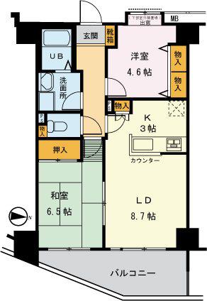 フォーエレメンツ竹ノ塚(2LDK/10階)の間取り写真