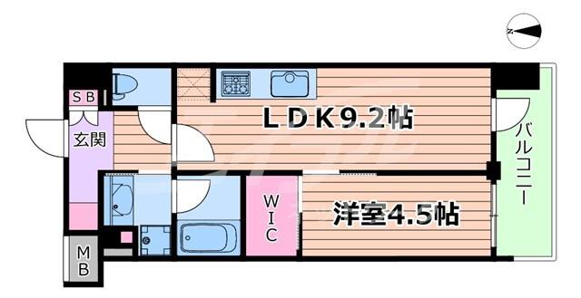 ザ・パークハビオ都島フロント(1LDK/9階)の間取り写真