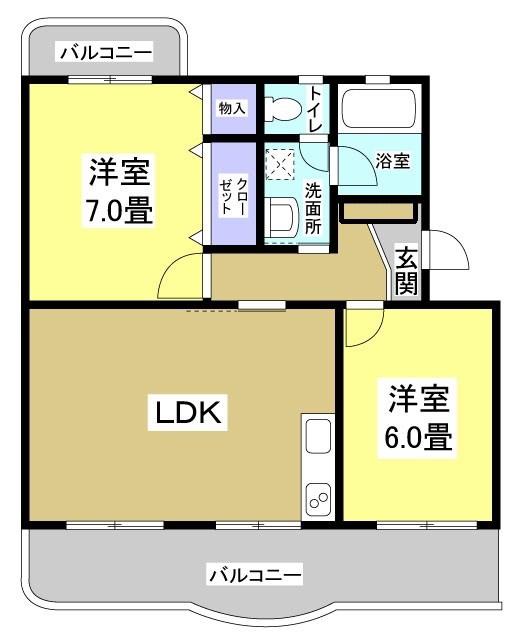 Eマンション(2LDK/4階)の間取り写真