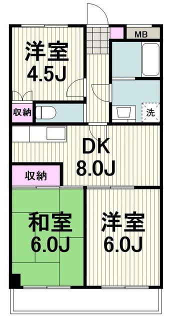サンホワイト富士見が丘(3DK/6階)の間取り写真