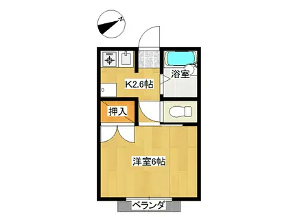 京成千葉線 京成幕張駅 徒歩6分 2階建 築35年(1K/2階)の間取り写真