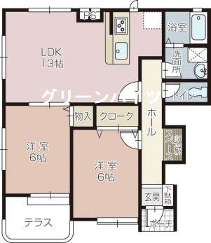 ヒルタウンみのわIII(2LDK/1階)の間取り写真