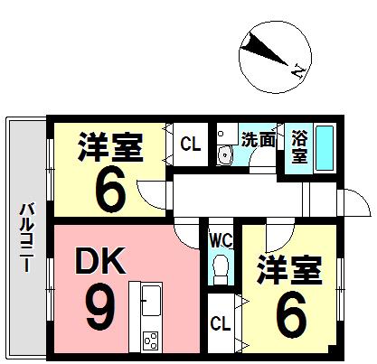 サンモール美木(2LDK/2階)の間取り写真