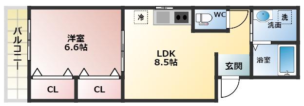 KUKULU EXE 古市(1LDK/3階)の間取り写真