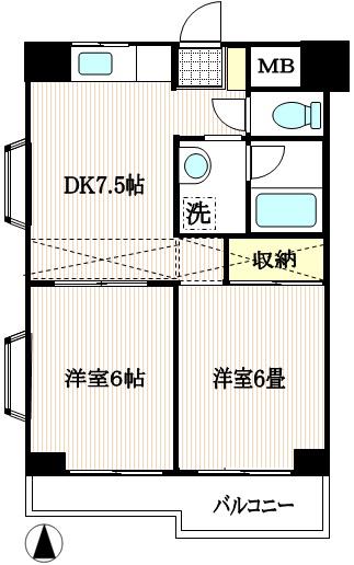 ローゼンハイム(2DK/5階)の間取り写真