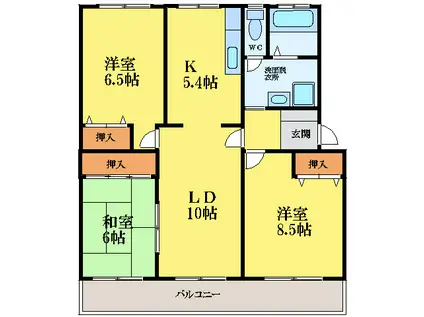 末広レンボーハイツ(3LDK/2階)の間取り写真