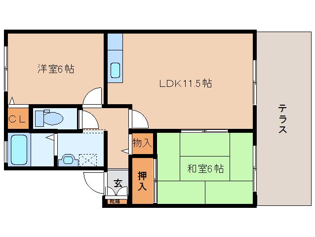 サニードゥウエリングII(2LDK/1階)の間取り写真