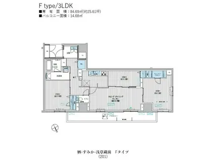 栖-すみか-浅草蔵前(3LDK/2階)の間取り写真