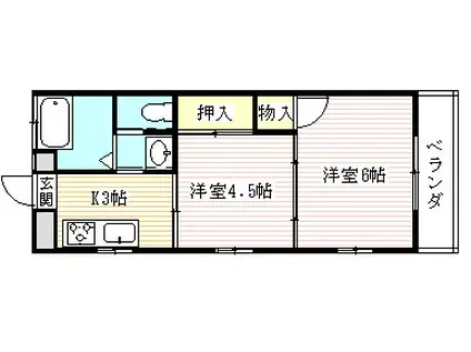 コーポ三慶(2K/1階)の間取り写真