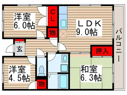 飯田ビル(3LDK/6階)の間取り写真