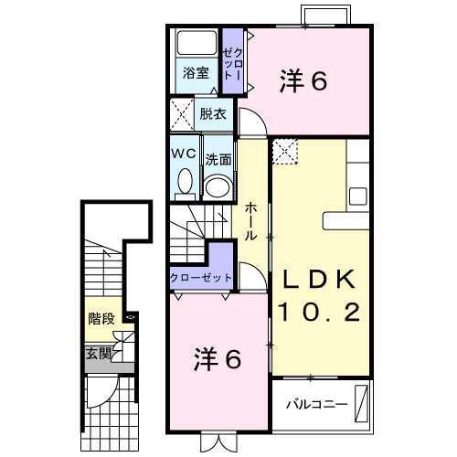 ウォーター フィールド E(2LDK/2階)の間取り写真