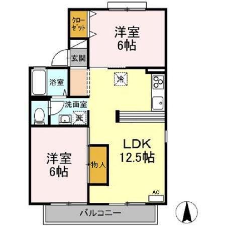 メゾン華城 A棟(2LDK/1階)の間取り写真