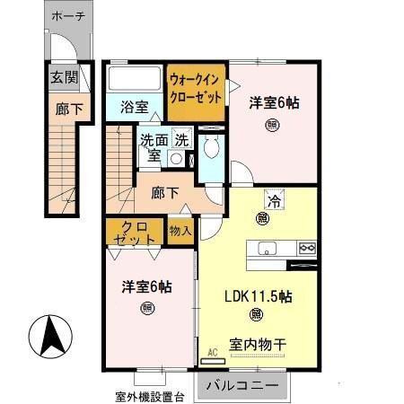 ハイ フィールド栄谷 A棟(2LDK/2階)の間取り写真