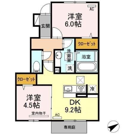 エトワール(2DK/1階)の間取り写真