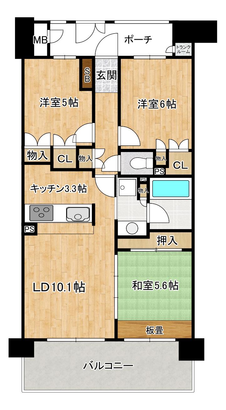 コスモ六甲ガーデンフォート(3LDK/5階)の間取り写真
