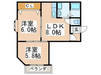 サニーハウス(2LDK/3階)の間取り写真