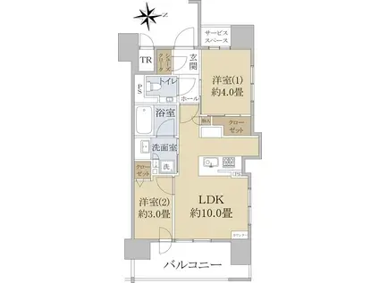 デュオヴェール札幌中島公園(2LDK/4階)の間取り写真