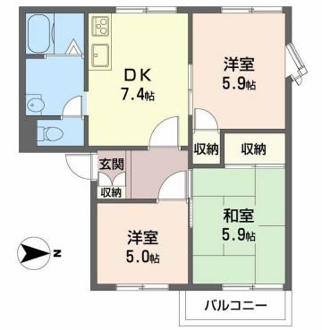 CALMLY 溝口(3DK/2階)の間取り写真