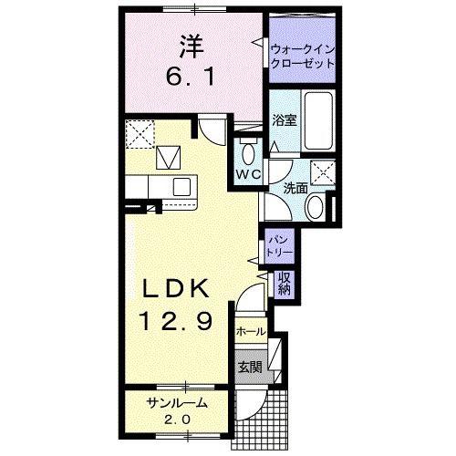 カーサ フォンターナ(1LDK/1階)の間取り写真