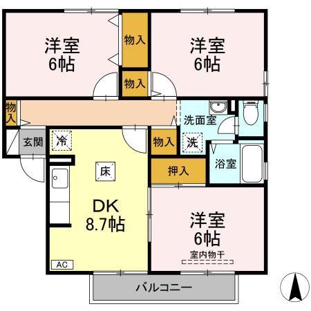 グランドキャッスルGOMI C棟(3DK/1階)の間取り写真