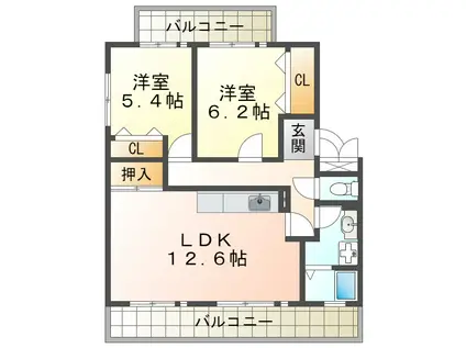 井吹東シティコート(2LDK/2階)の間取り写真