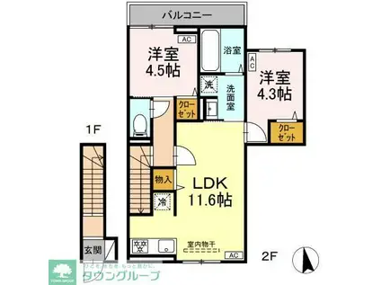 セレスティア小金井中町(2LDK/2階)の間取り写真