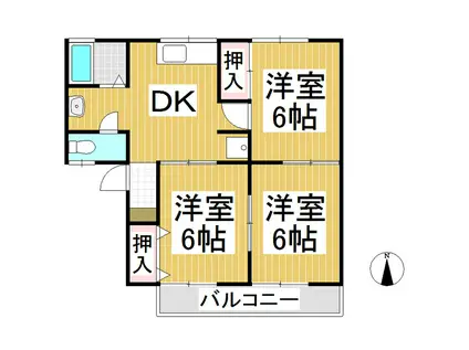 ながのガーデンハイツ B棟(3DK/2階)の間取り写真