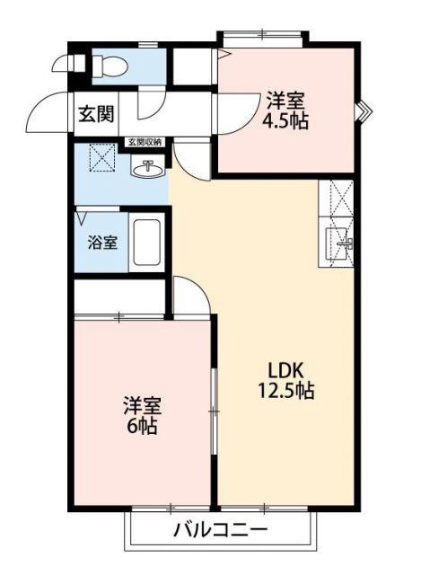 ヒルズソシアB(2LDK/2階)の間取り写真