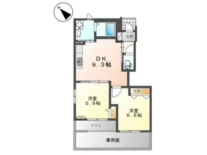 カトル・ナフII(2DK/1階)の間取り写真