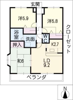 PRONITY HIRANO A(3LDK/3階)の間取り写真