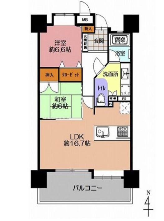 ポーラスター野中町(2LDK/4階)の間取り写真