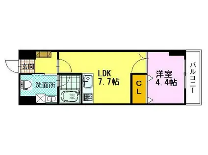 Kビル(1LDK/4階)の間取り写真