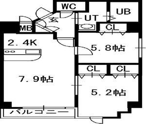 ペルドゥエープス美園(2LDK/7階)の間取り写真